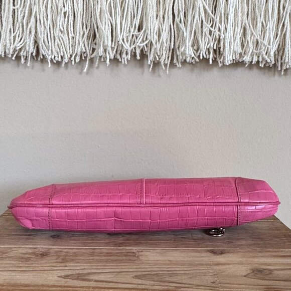 Y2K MAXX New York Pink Croc Embossed Leather Silver Hardware Clutch Bag - Picture 7 of 17